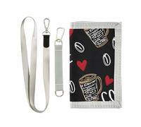 ISAOA Portafogli per bambini con cuore rosso in chicchi di caffè, per ragazzi e ragazze, portafoglio a tre ante con tasca portamonete con cerniera e porta carte, portafoglio novità per regali di