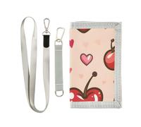 ISAOA Portafogli per bambini con cuori di ciliegia, per ragazzi e ragazze, portafoglio a tre ante con tasca per monete con cerniera e porta carte, portafoglio novità per regali di compleanno per