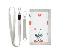 ISAOA Portafogli per bambini con motivo a cuori di ciliegia, per ragazzi e ragazze, portafoglio a tre ante con tasca per monete con cerniera e porta carte, portafoglio novità per regali di compleanno