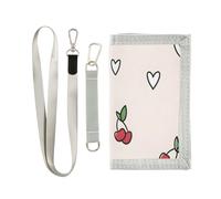 ISAOA Portafogli per bambini con motivo a cuori di ciliegie, per ragazzi e ragazze, portafoglio a tre ante con tasca portamonete con cerniera e porta carte, portafoglio novità per regali di compleanno