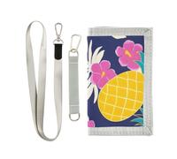 ISAOA Portafogli per bambini con motivo a fiori di ananas gialli, per ragazzi e ragazze, portafoglio a tre ante con tasca portamonete con cerniera e porta carte, portafoglio novità per regali di