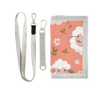 ISAOA Portafogli per bambini con pecore e fiori, per ragazzi e ragazze, portafoglio a tre ante con tasca per monete con cerniera e porta carte, portafoglio novità per regali di compleanno per bambini