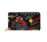 ISAOA Portafoglio in pelle con mostro rosso camion auto, borsa multifunzione con cerniera, borsa porta carte di grande capacità, 19 cm, #01, Taglia unica, alla moda