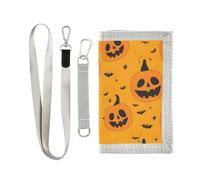 ISAOA Pumpkin and Little Bat - Portafogli per bambini per ragazzi e ragazze, portafoglio a tre ante con tasca per monete con cerniera e porta carte, portafoglio novità per regali di compleanno per