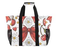 ISAOA Red Cherry Bow Flower Beach Bags per le donne Grande Impermeabile Beach Tote Bag Viaggi Piscina Yoga Infermiera Shopping Tote Bag