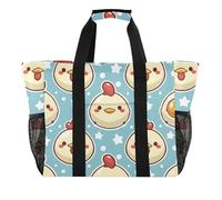 ISAOA Simpatica borsa da spiaggia con viso di pollo e stella, da donna, grande, impermeabile, da spiaggia, da viaggio, piscina, yoga, infermiera, shopping