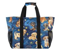 ISAOA Simpatici cuccioli con cielo stellato borse da spiaggia per le donne grande borsa impermeabile da spiaggia borsa da viaggio piscina yoga infermiera shopping bag