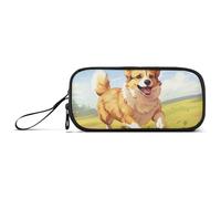ISAOA Simpatico astuccio con cane che corre sull'erba, grande capacità, 3 scomparti, astuccio portatile di grandi dimensioni, per adolescenti, ragazzi, ragazze, adulti, studenti, Cane carino che corre