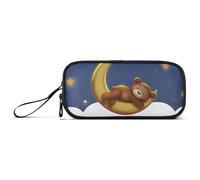 ISAOA Simpatico orso che dorme sulla luna, astuccio grande con 3 scomparti, astuccio portatile di grandi dimensioni, per adolescenti, ragazzi, ragazze, adulti, studenti, Orso carino che dorme sulla