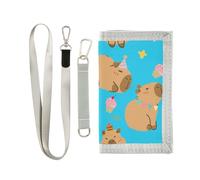 ISAOA Simpatico portafoglio blu Capybara per feste di compleanno per bambini per ragazzi e ragazze, portafoglio a tre ante con tasca portamonete con cerniera e porta carte, portafoglio novità per