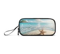 ISAOA Starfish on the sand beach astuccio grande capacità 3 scomparti astuccio portamatite portatile grande scatola portamatite astuccio per adolescenti ragazzi ragazze adulti studenti, Stella marina