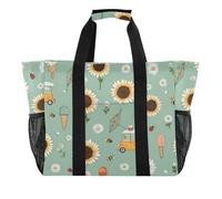 ISAOA Sunflower Car Ice Cream Pattern Beach Bags for Women Large Waterproof Beach Tote Bag Travel Pool Yoga Nurse Shopping Tote Bag