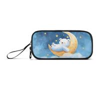 ISAOA The Bear Lies on The Moon - Astuccio grande con 3 scomparti, portatile, grande, per adolescenti, ragazzi, ragazze, adulti, studenti, L'orso giace sulla luna, Taglia unica, Organizer per borse