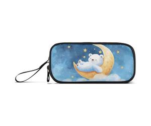 ISAOA The Bear Lies on The Moon - Astuccio grande con 3 scomparti, portatile, grande, per adolescenti, ragazzi, ragazze, adulti, studenti, L'orso giace sulla luna, Taglia unica, Organizer per borse