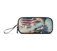 ISAOA The Train is Flying The American Flag - Astuccio grande capiente, 3 scomparti, portatile, grande, per adolescenti, ragazzi, ragazze, adulti, studenti, Il treno batte la bandiera americana