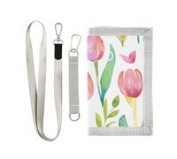 ISAOA Tulip - Portafogli per bambini con fiori ad acquerello, per ragazzi e ragazze, portafoglio a tre ante con tasca portamonete con cerniera e porta carte, portafoglio novità per regali di