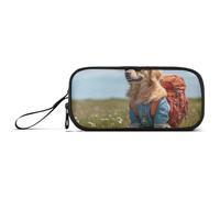 ISAOA Un Golden Retriever si trova sul campo d'erba, grande capacità, 3 scomparti, astuccio portatile di grandi dimensioni per adolescenti, ragazzi, ragazze, adulti, studenti, Un Golden Retriever in