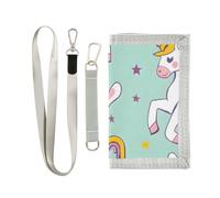 ISAOA Unicorn and Love Portafogli per bambini per ragazzi e ragazze, portafoglio a tre ante con tasca portamonete con cerniera e porta carte, portafoglio novità per regali di compleanno per bambini