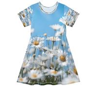ISAOA Vestito da bambina estivo a maniche corte per bambini prendisole 2-8T Daisy Bule sfondo, Multi, 2 anni
