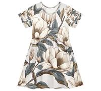 ISAOA Vestito estivo da bambina, a maniche corte, 2-8 anni, camelia bianca, Multi, 7-8 Anni