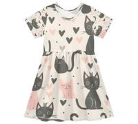 ISAOA Vestito estivo da bambina, a maniche corte, 2-8 anni, con cuore da principessa, rosa e grigio, Multi, 2 anni
