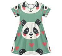 ISAOA Vestito estivo da bambina, a maniche corte, 2-8 anni, con cuore rosa e testa di panda, Multi, 4 anni