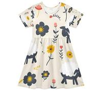 ISAOA Vestito estivo da bambina, a maniche corte, 2-8 anni, con pecore e fiori, Multi, 7-8 Anni