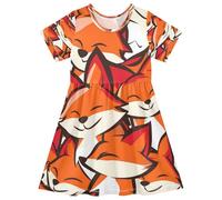 ISAOA Vestito estivo da bambina, a maniche corte, 2-8 anni, con volpe sorridente, Multi, 2 anni