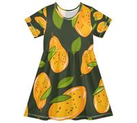 ISAOA Vestito estivo da bambina, a maniche corte, 2-8 anni, mango, Multi, 5-6 Anni