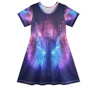 ISAOA Vestito estivo da bambina, a maniche corte, 2-8 anni, rosa, blu, viola, ali, Multi, 4 anni