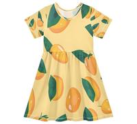 ISAOA Vestito estivo da bambina, a maniche corte, con foglie di mango, Multi, 7-8 Anni