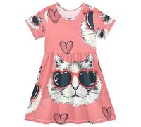 ISAOA Vestito estivo da bambina, a maniche corte, con occhiali da gatto, Multi, 3 anni