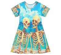 ISAOA Vestito estivo da bambina, a maniche corte, con scheletro umano 2-8T, Multi, 5-6 Anni