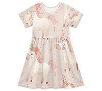ISAOA Vestito estivo da bambina a maniche corte per bambini 2-8 anni con sfondo rosa unicorno, Multi, 3 anni