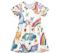 ISAOA Vestito estivo da bambina a maniche corte per bambini, 2-8 anni, con unicorni magici, Multi, 3 anni