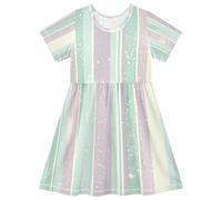 ISAOA Vestito estivo da bambina a maniche corte per bambini, 2-8 anni, sfumature di lavanda, Multi, 7-8 Anni