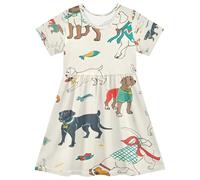 ISAOA Vestito estivo da bambina a maniche corte per bambini, 2-8 anni, stile Richard Scari, Multi, 5-6 Anni