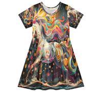 ISAOA Vestito estivo da bambina a maniche corte per bambini 2-8T acquerello capelli unicorno, Multi, 4 anni