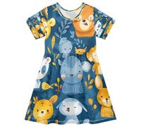 ISAOA Vestito estivo da bambina a maniche corte per bambini 2-8T Animal Club, Multi, 5-6 Anni