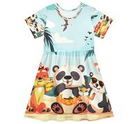 ISAOA Vestito estivo da bambina a maniche corte per bambini 2-8T animali sulla spiaggia, Multi, 4 anni