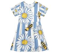 ISAOA Vestito estivo da bambina a maniche corte per bambini 2-8T bianco Daisy Bee, Multi, 3 anni