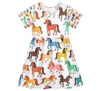 ISAOA Vestito estivo da bambina a maniche corte per bambini 2-8T blu giallo rosa cavallo, Multi, 3 anni