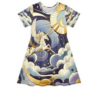 ISAOA Vestito estivo da bambina a maniche corte per bambini 2-8T cavallo sole luna, Multi, 3 anni