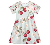ISAOA Vestito estivo da bambina a maniche corte per bambini 2-8T Cherry White Floral, Multi, 5-6 Anni