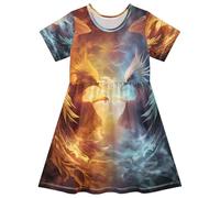 ISAOA Vestito estivo da bambina a maniche corte per bambini 2-8T Fire Phoenix Couple, Multi, 4 anni