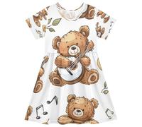 ISAOA Vestito estivo da bambina a maniche corte per bambini 2-8T Guitar Bear, Multi, 5-6 Anni