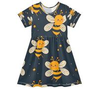 ISAOA Vestito estivo da bambina a maniche corte per bambini 2-8T Honey Bee, Multi, 5-6 Anni