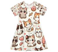 ISAOA Vestito estivo da bambina a maniche corte per bambini 2-8T Ice Cream Cat, Multi, 2 anni