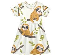 ISAOA Vestito estivo da bambina a maniche corte per bambini 2-8T Koala marrone, Multi, 4 anni