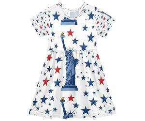 ISAOA Vestito estivo da bambina a maniche corte per bambini 2-8T La statua della libertà, Multi, 7-8 Anni